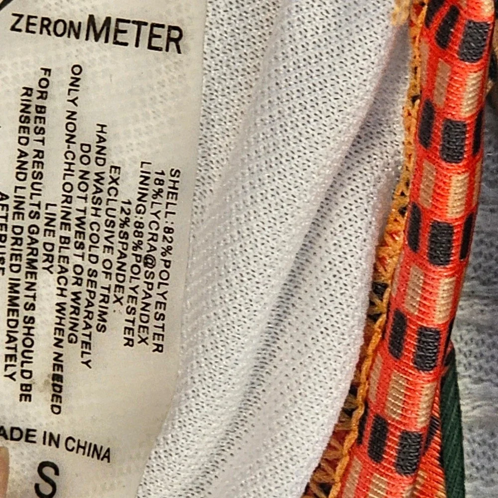 Zeronmeter Geometric‎ Tribal Print Ruffle Swim Skirt Cover Up Orange Green Small